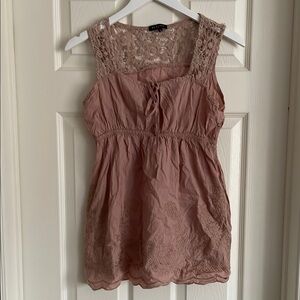 Lace Trim Pink Sleeveless Top